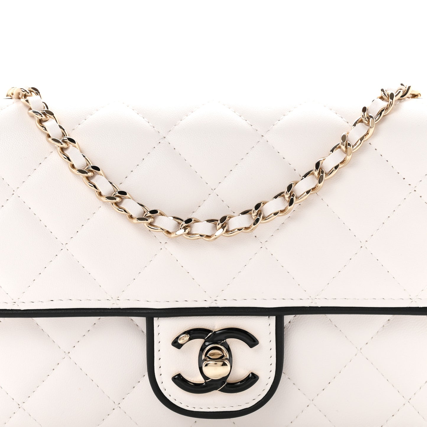 Lambskin Quilted Resin CC Mini Flap Bag White Black