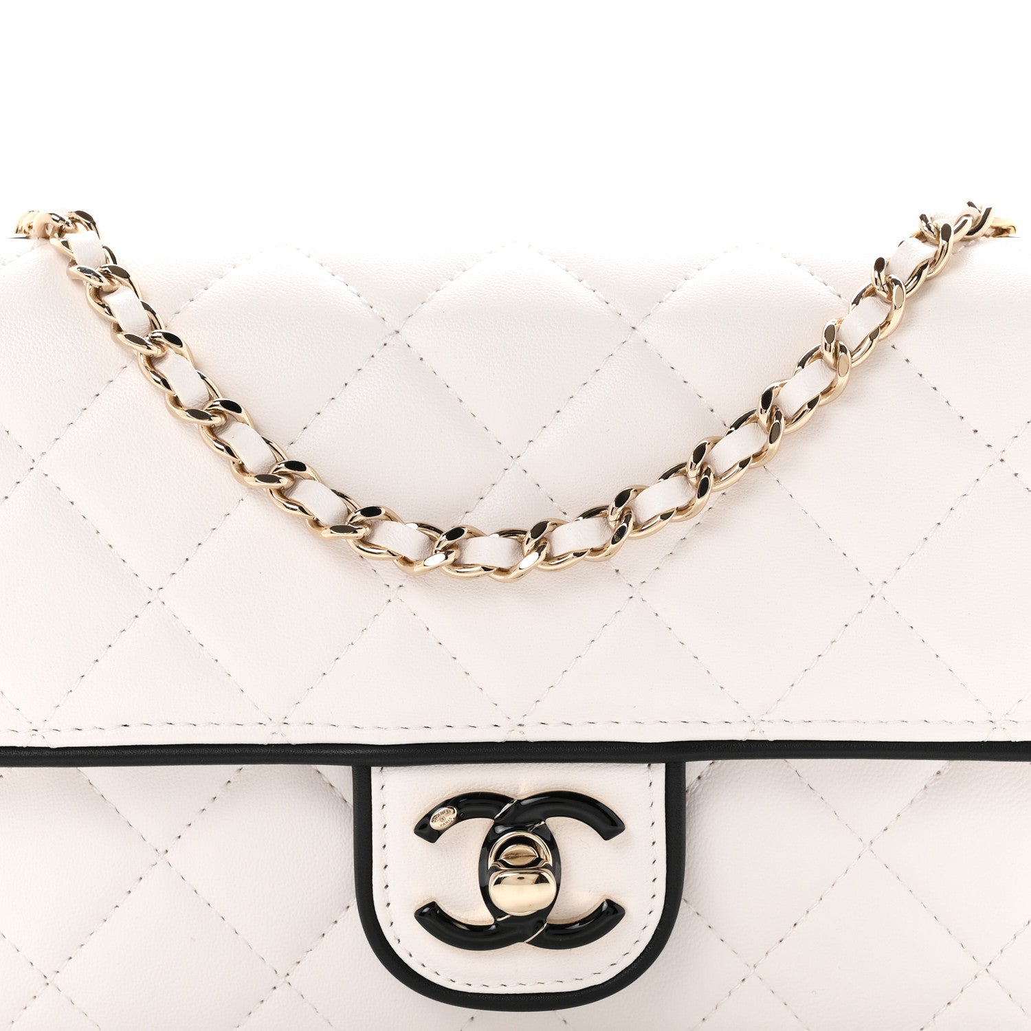 Chanel Lambskin Quilted Resin CC Mini Flap Bag White Black 8 of 10