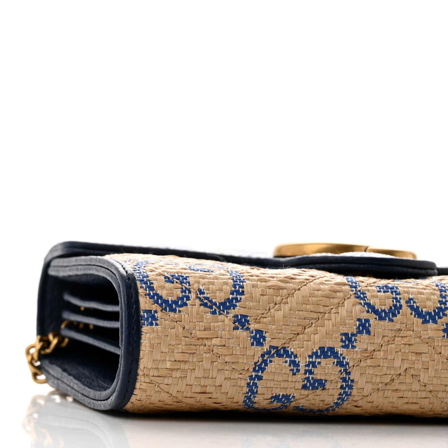 Raffia GG Monogram Matelasse GG Marmont Chain Wallet Mystic White Royale Natural
