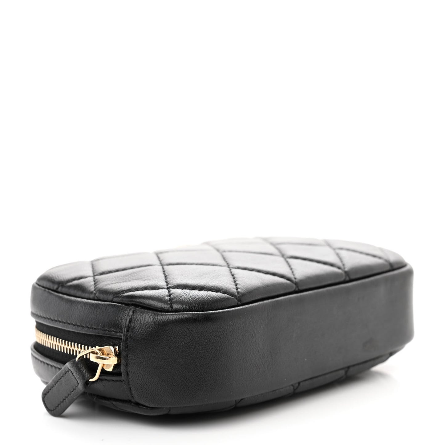 Lambskin Quilted Small Curvy Pouch Cosmetic Case Black