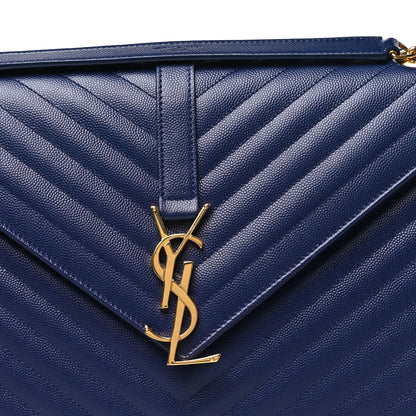 Saint Laurent Grain De Poudre Matelasse Chevron Large Monogram Satchel Navy Blue 8 of 11