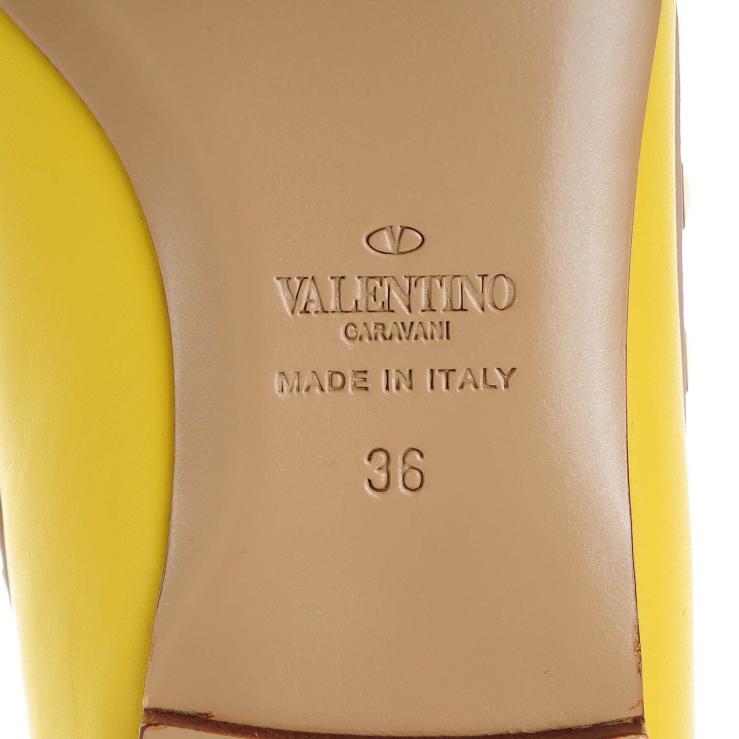 Valentino Garavani Calfskin Nappa Rockstud Ballerina Flats 36 Yellow Poudre 6 of 8