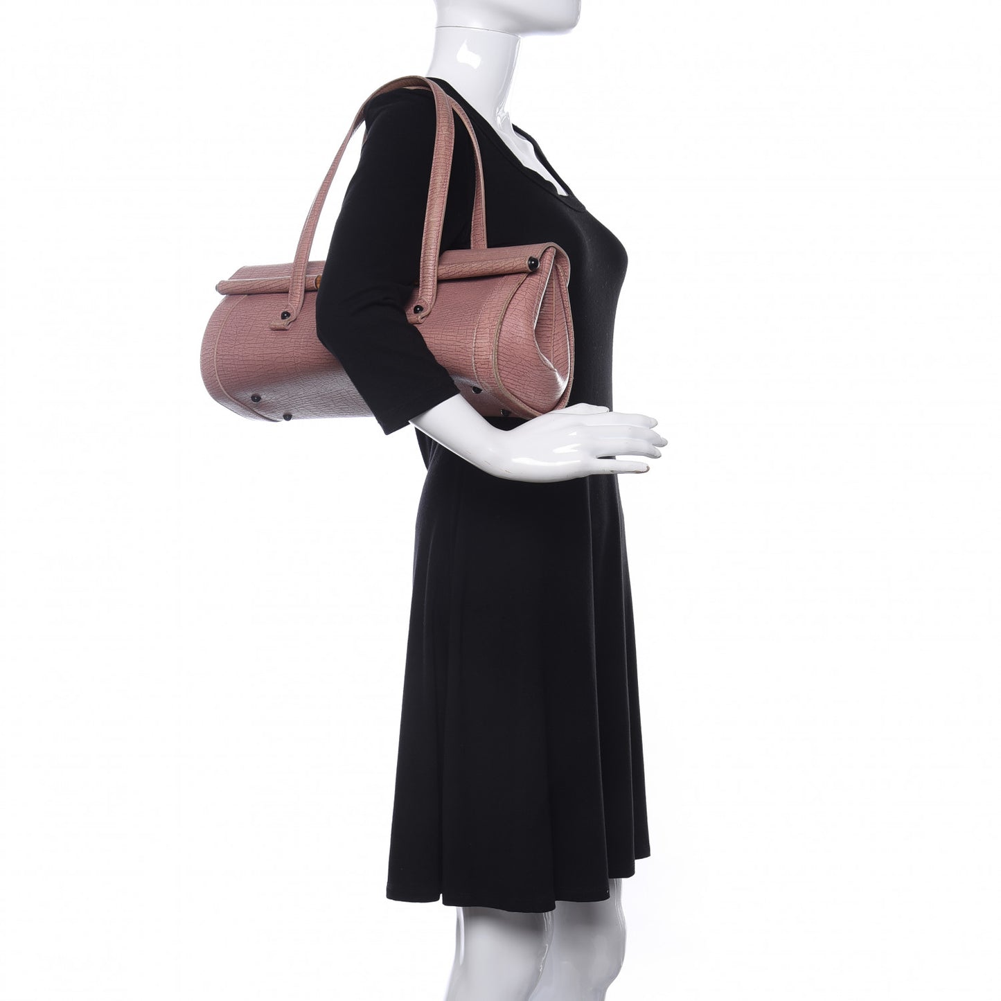 Calfskin Bamboo Bullet Satchel Carmine Rose