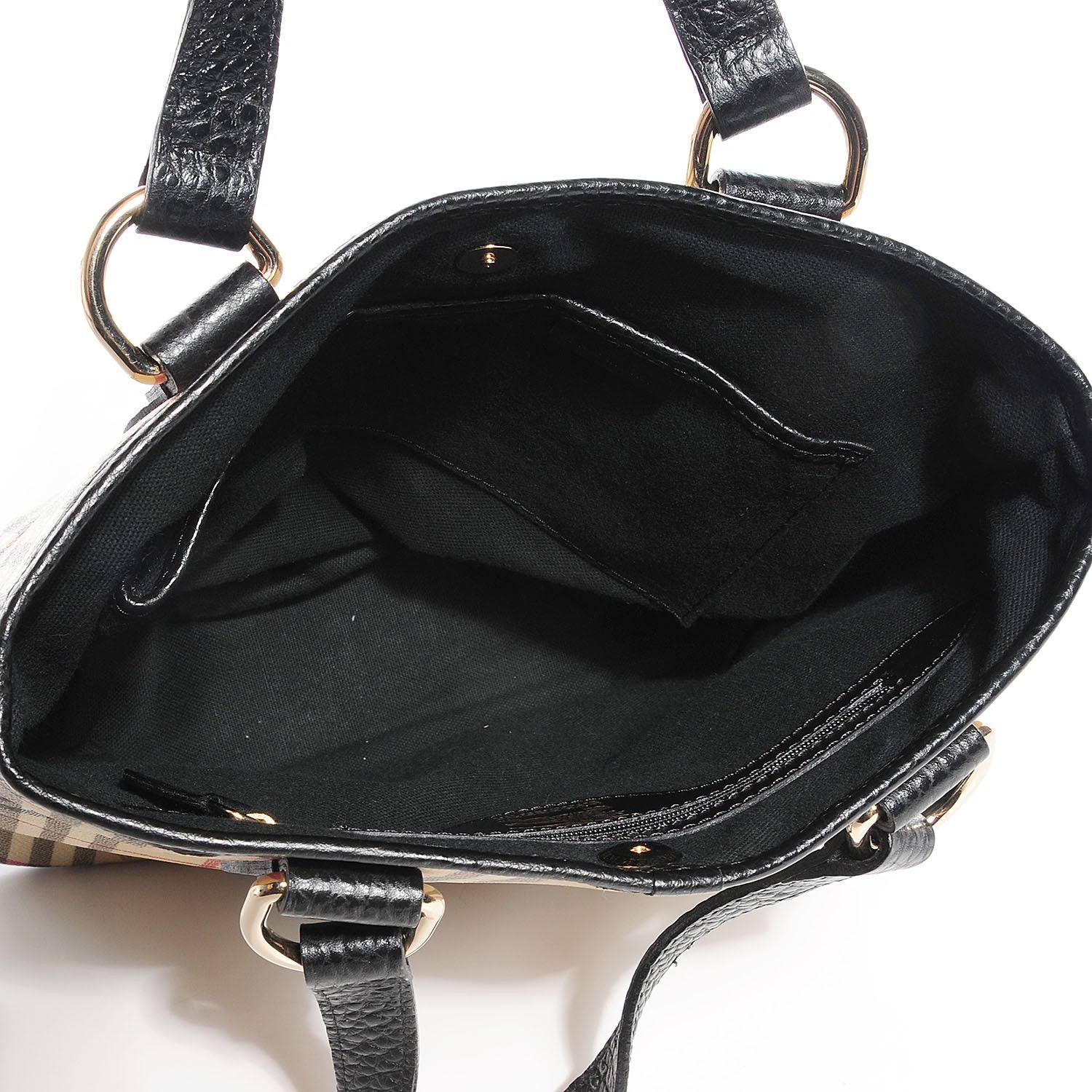 Burberry Grained Calfskin Haymarket Check Small Tote Black 5 of 8