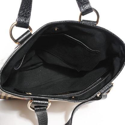 Burberry Grained Calfskin Haymarket Check Small Tote Black 5 of 8
