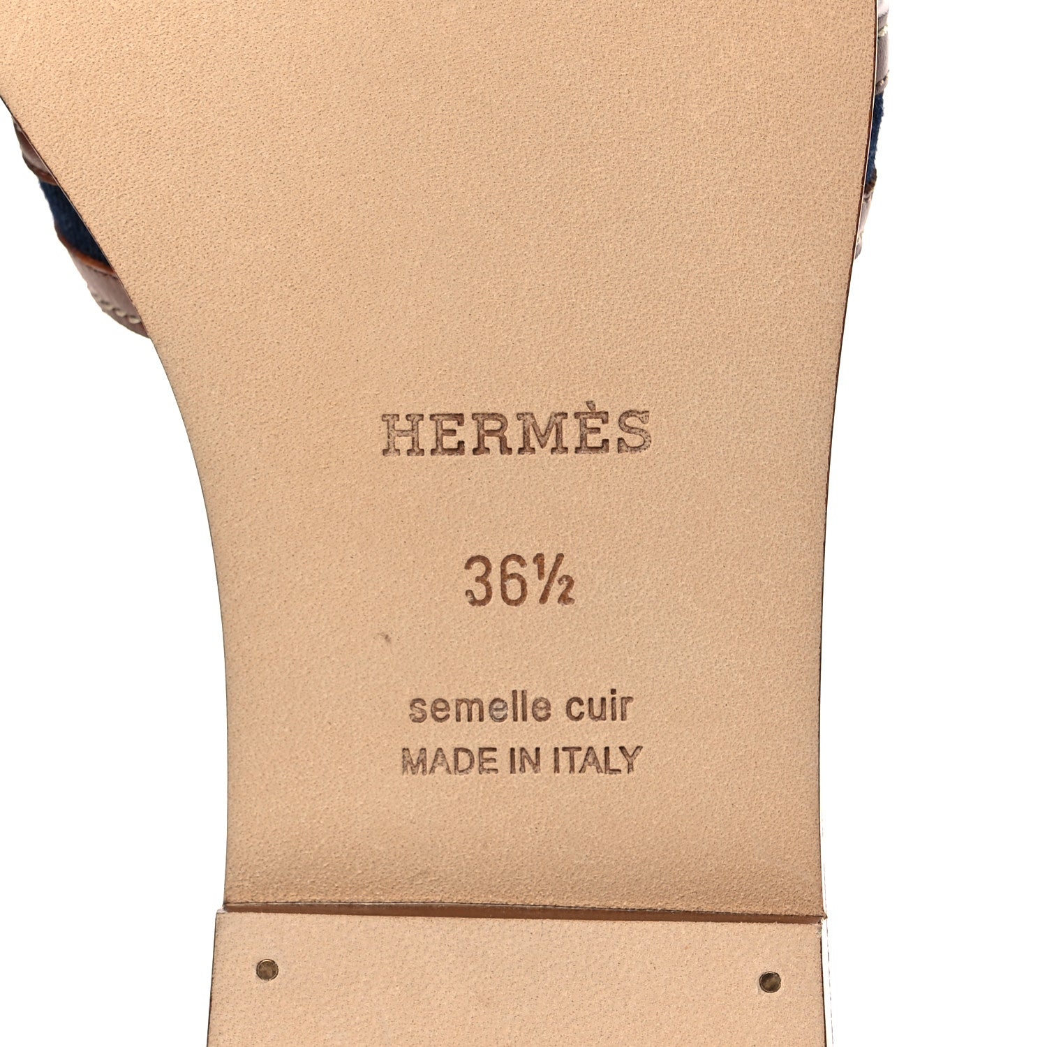 Hermes Calfskin Denim Oran Sandals 36.5 Bleu Brut Gold 6 of 9