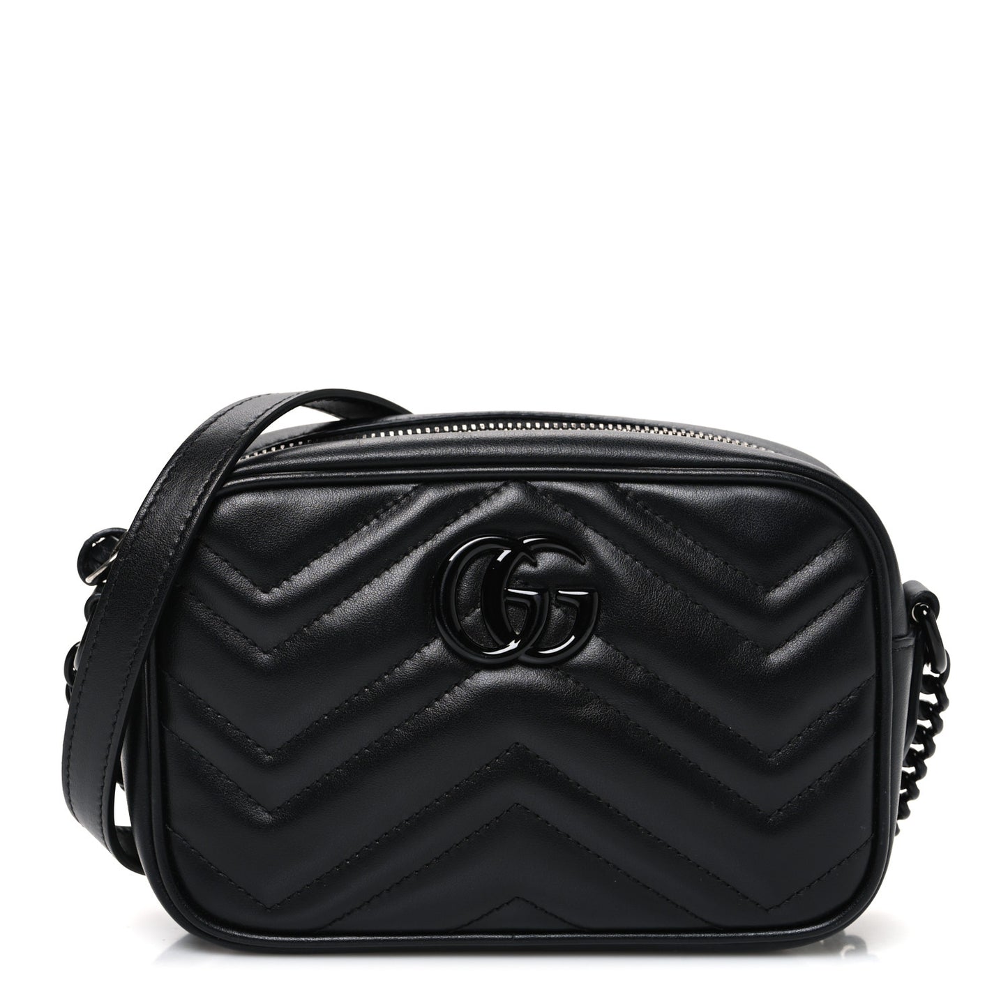 Calfskin Matelasse Monochrome Mini GG Marmont Chain Shoulder Bag Black