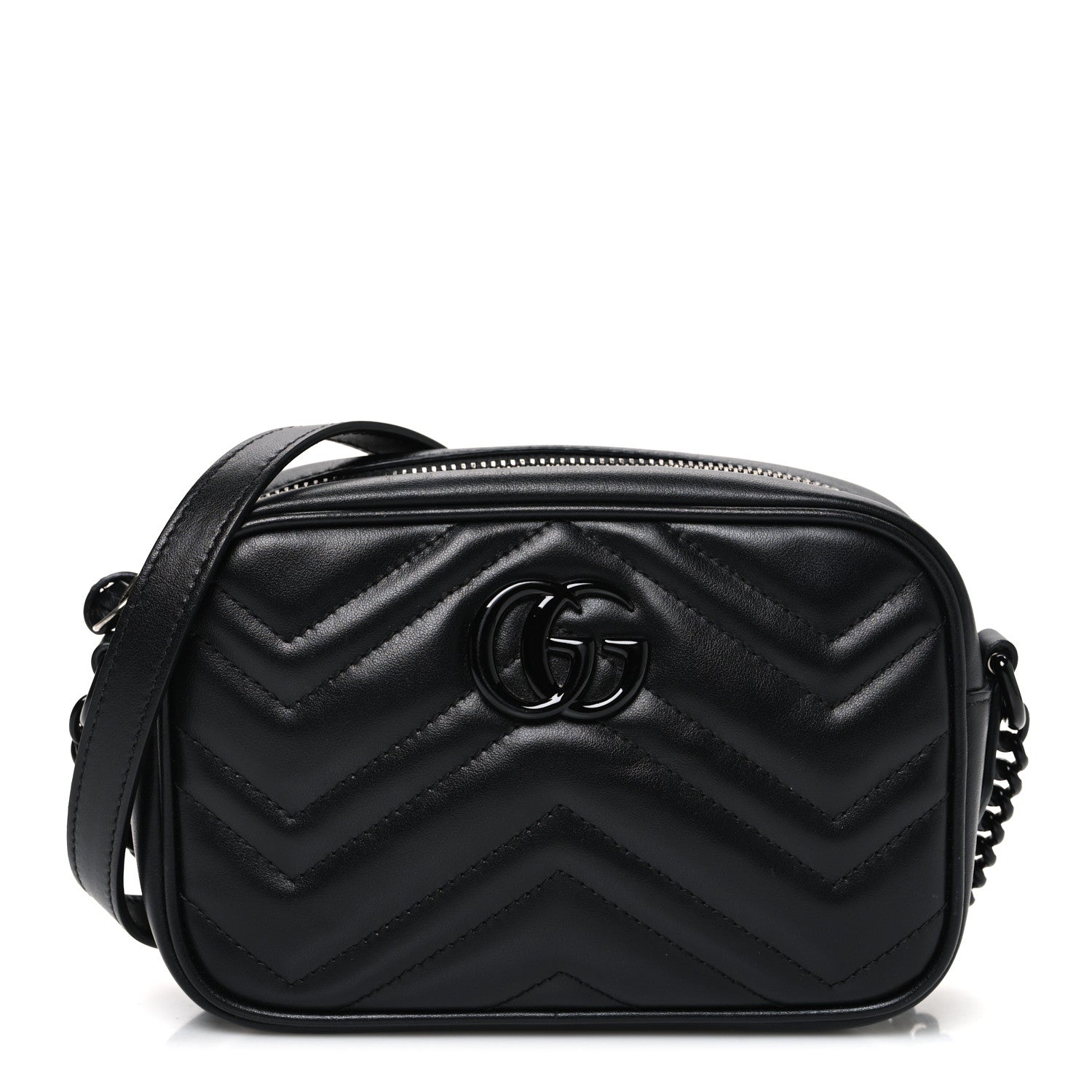 Gucci Calfskin Matelasse Monochrome Mini GG Marmont Chain Shoulder Bag Black 1 of 10