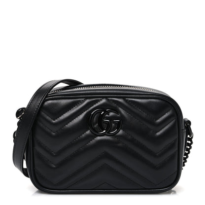 Gucci Calfskin Matelasse Monochrome Mini GG Marmont Chain Shoulder Bag Black 1 of 10