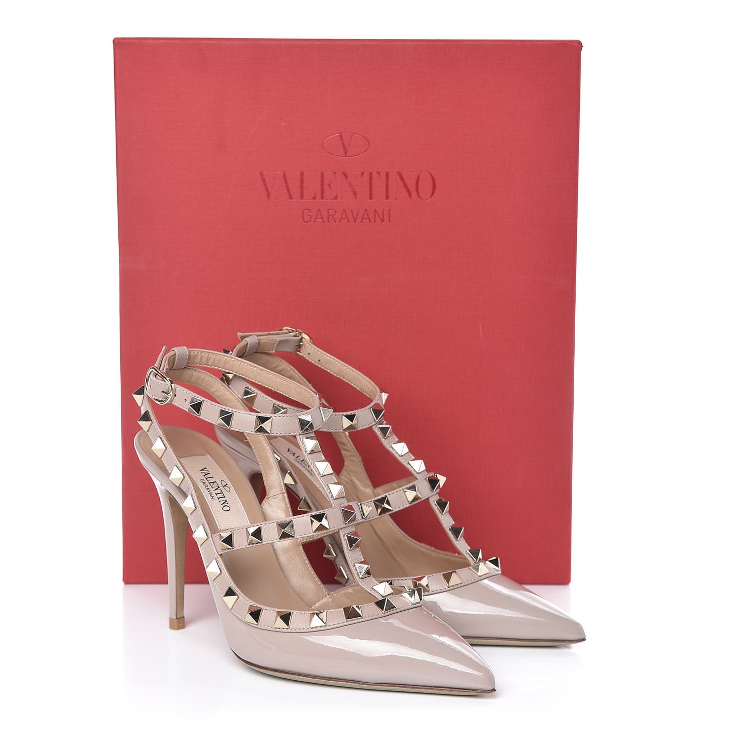 Patent Rockstud Ankle Strap Pumps 35 Poudre