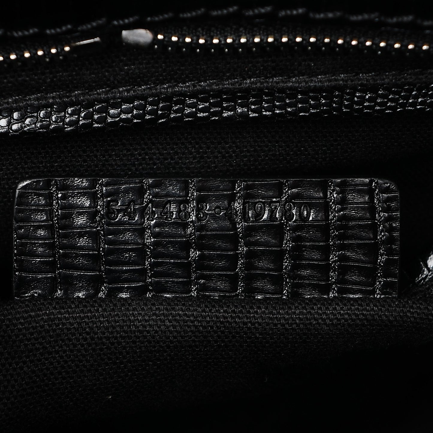 Calfskin Lizard Embossed Small Skull Padlock Zip Around Tote Black