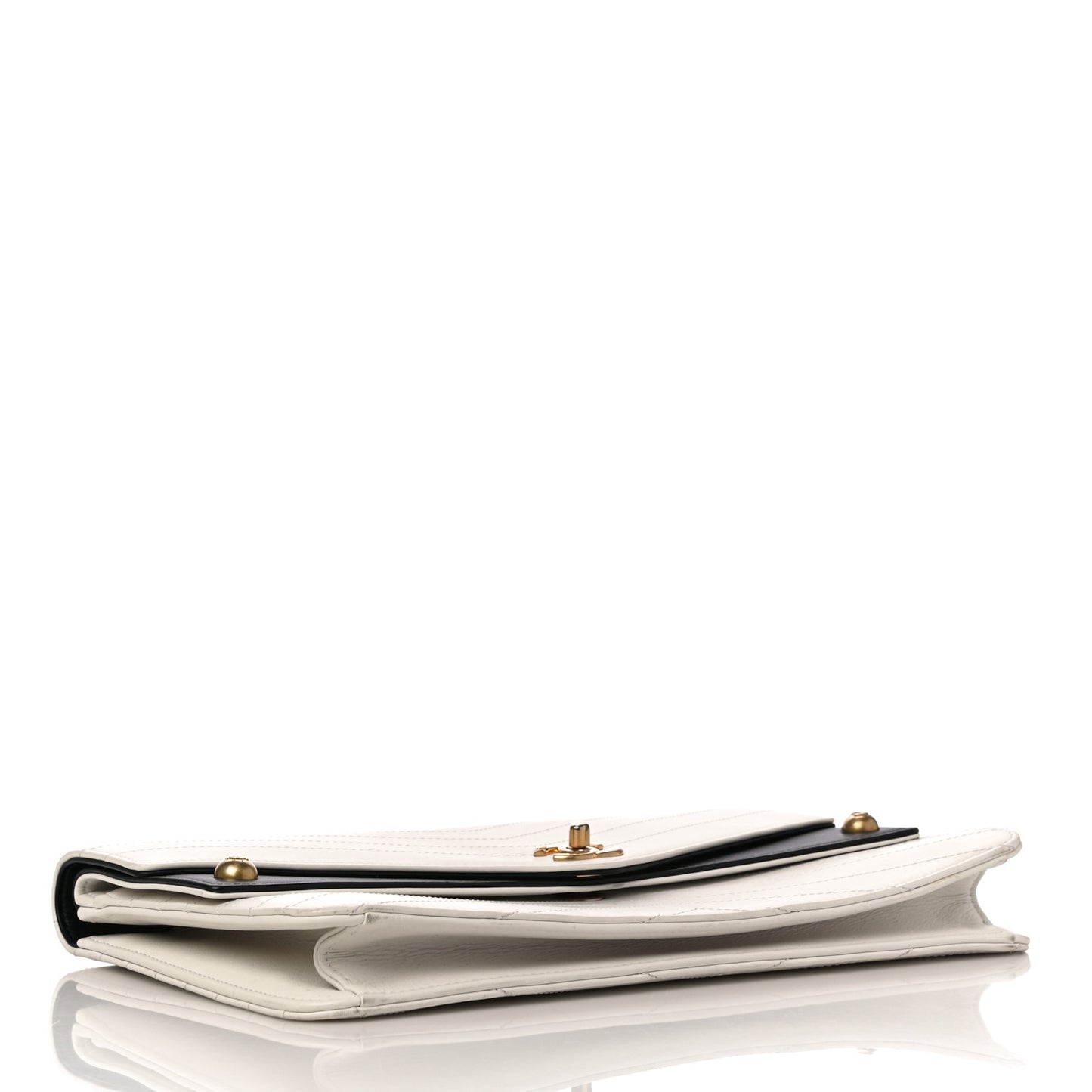 Calfskin Chevron Quilted Casual Trip Clutch White