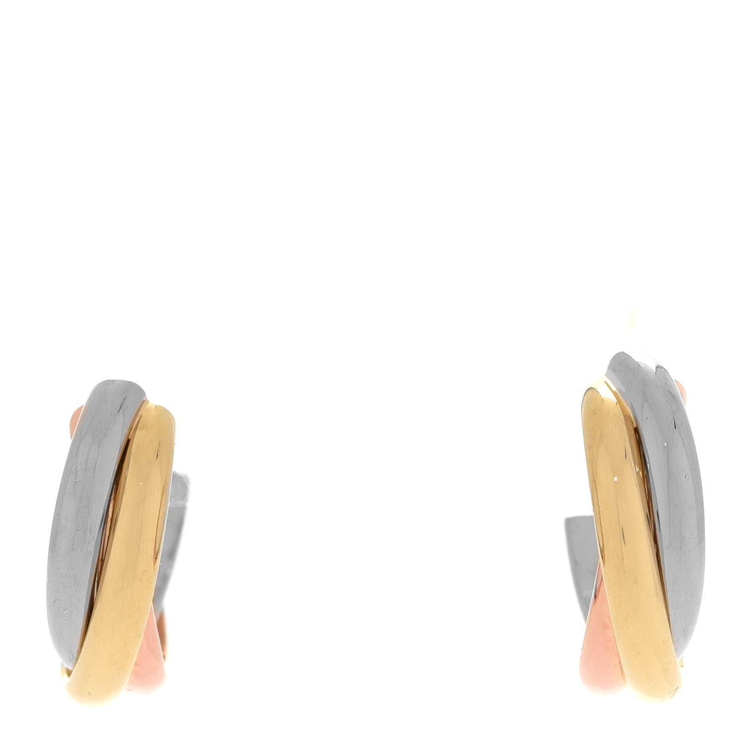 Cartier 18K Pink Yellow White Gold Small Trinity Hoop Earrings 1 of 5
