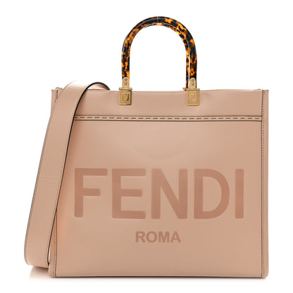 Fendi Vitello King Plexiglass Logo Embossed Medium Fendi Sunshine Shopper Tote Light Rose 1 of 10