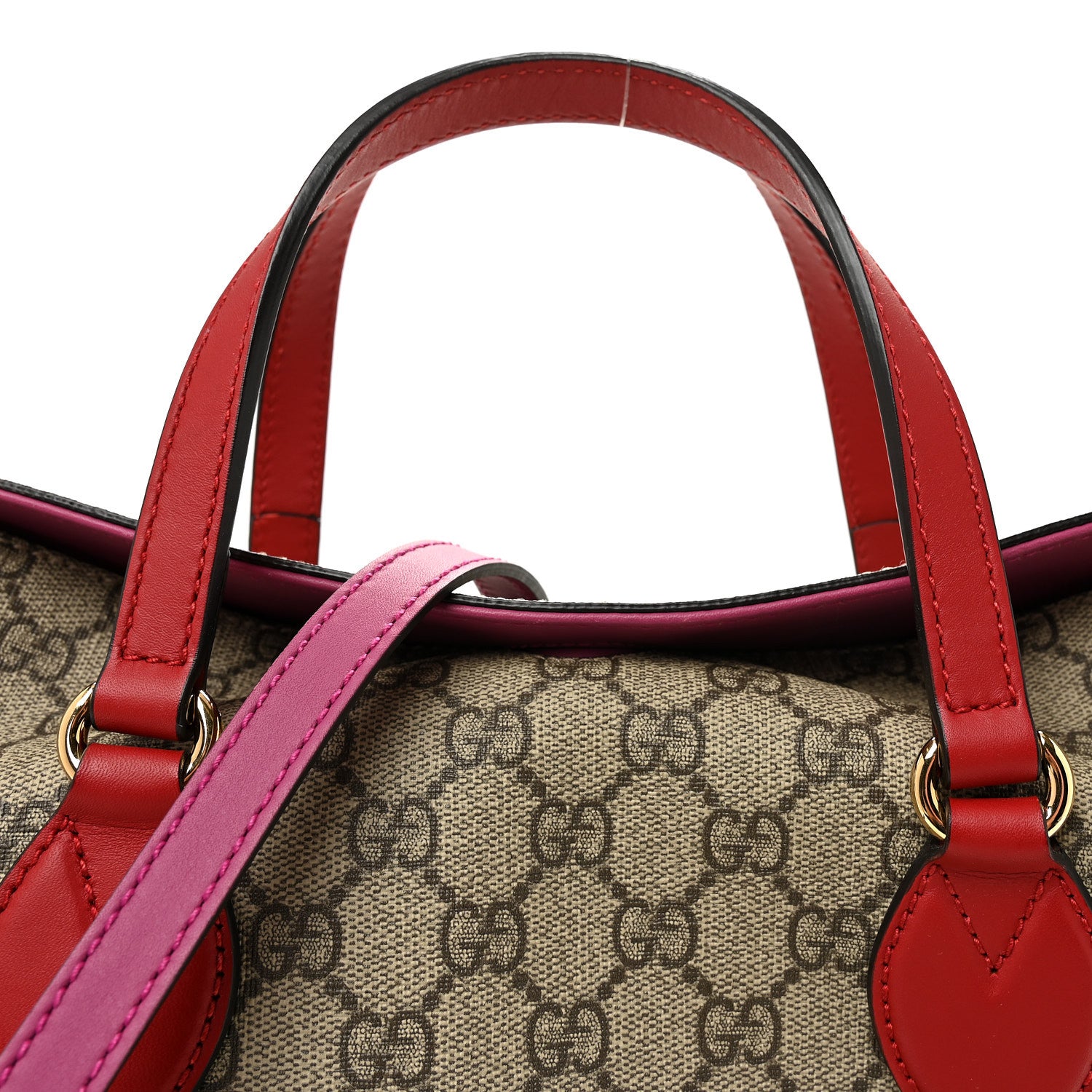 Gucci GG Supreme Monogram Linea A Foldover Tote Beige Hibiscus Red