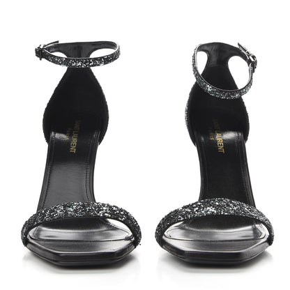 Saint Laurent Glitter Amber 105 Ankle Strap Sandals 39 Black 2 of 10