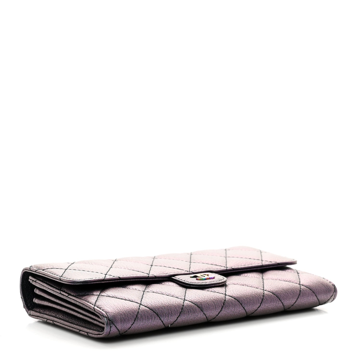 Chanel Iridescent Goatskin Quilted Large Flap Wallet Purple 4 of 9