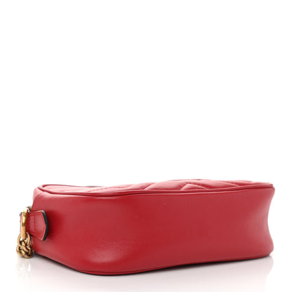 Gucci Calfskin Matelasse Mini GG Marmont Chain Shoulder Bag Hibiscus Red 3 of 7
