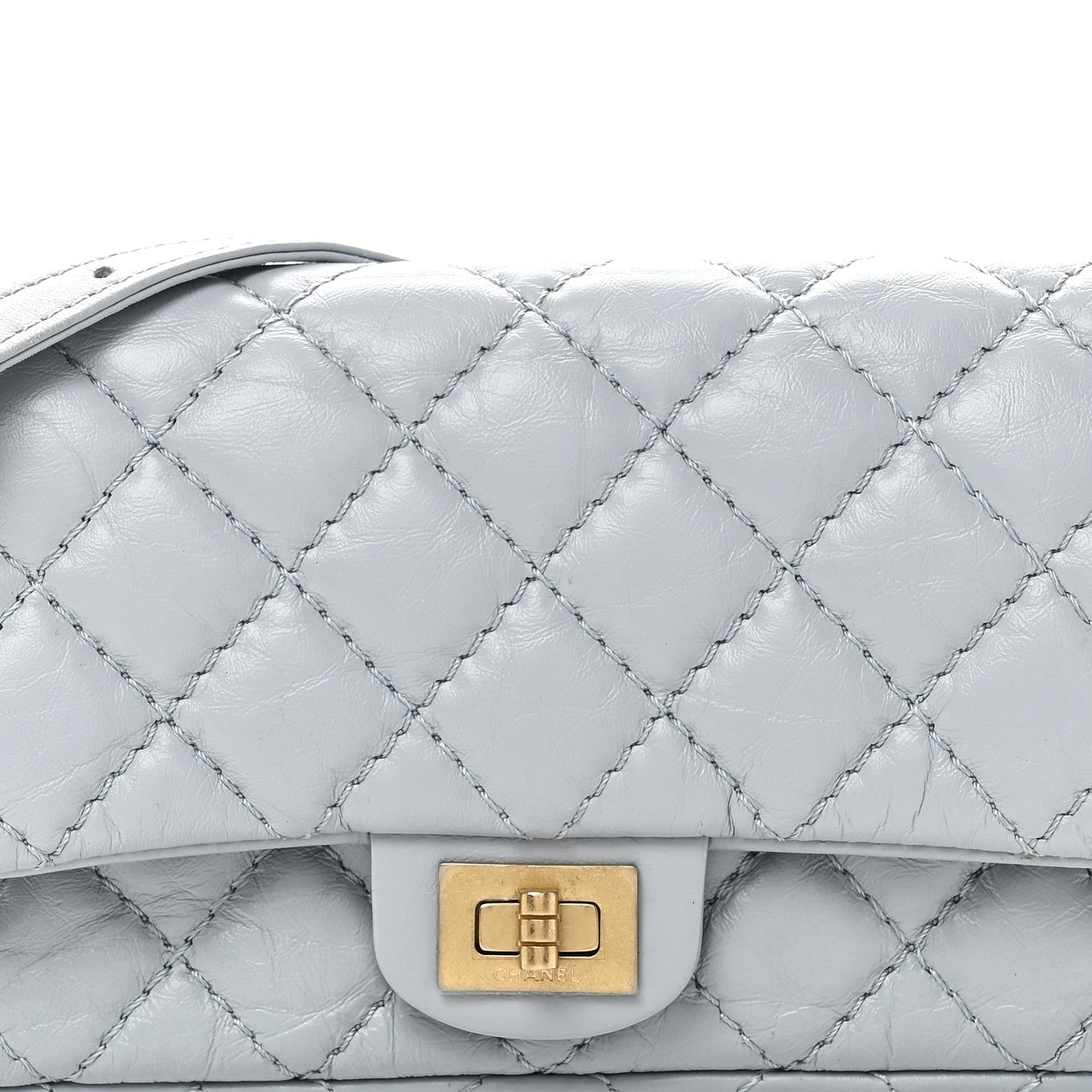 Chanel Aged Calfskin Quilted 2.55 Reissue Flap Belt Bag Clutch Light Blue 8 of 11