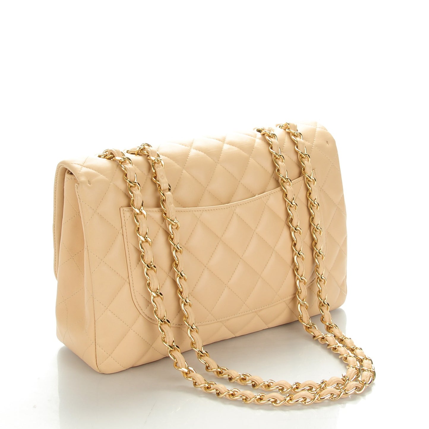 Lambskin Quilted Jumbo Single Flap Beige Clair