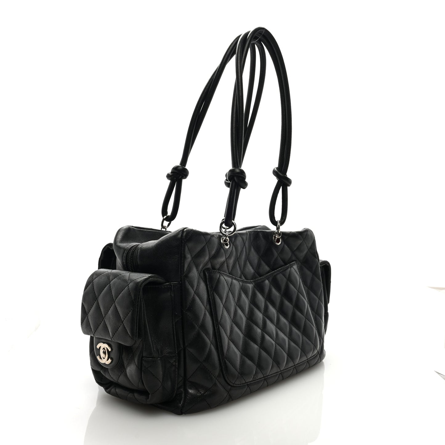 Calfskin Quilted Large Cambon Multipocket Reporter Black White