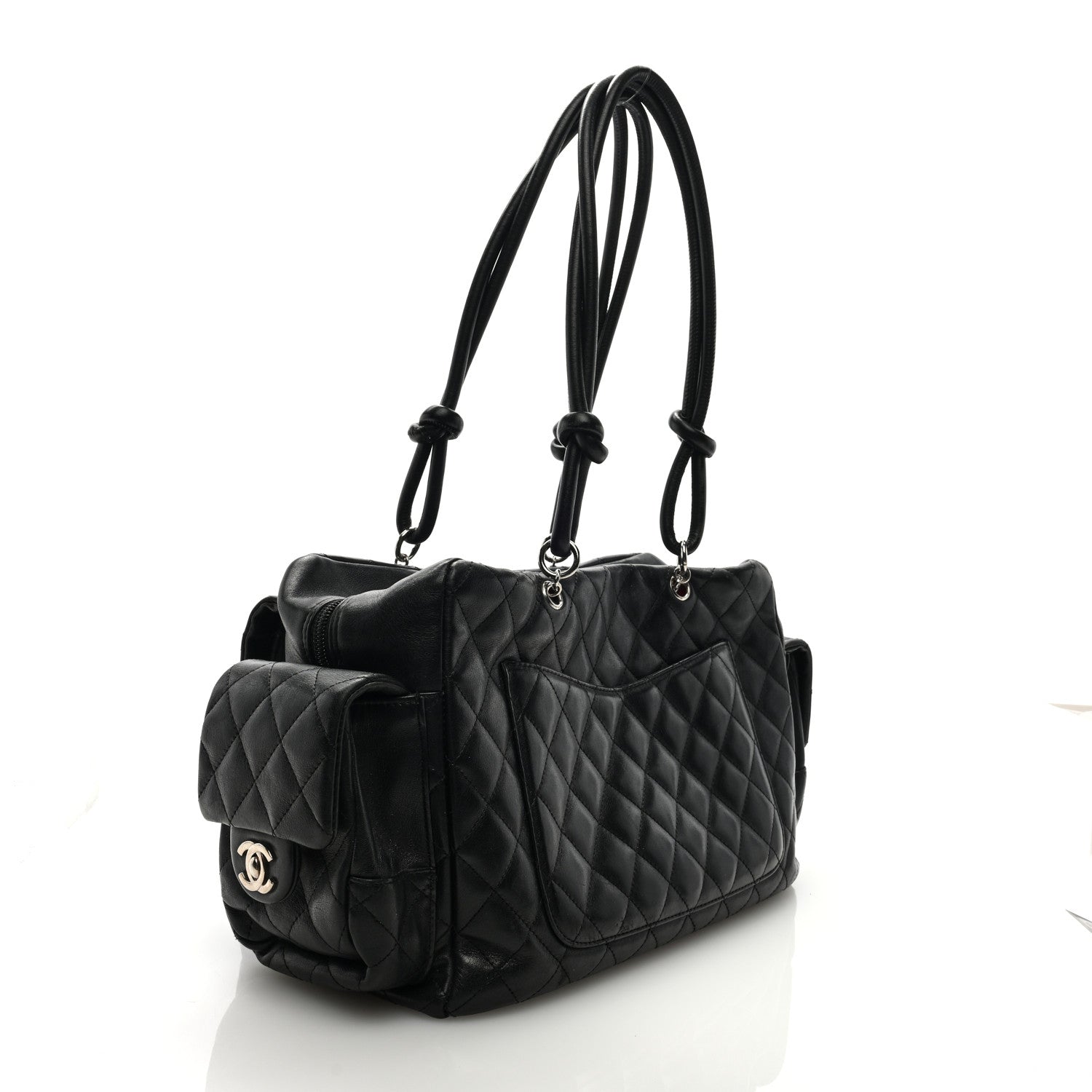 Chanel Calfskin Quilted Large Cambon Multipocket Reporter Black White 2 of 10