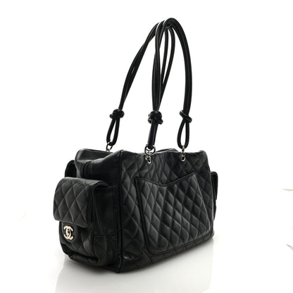 Chanel Calfskin Quilted Large Cambon Multipocket Reporter Black White 2 of 10
