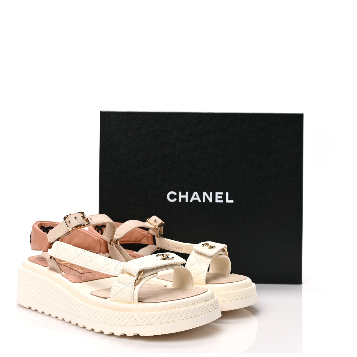 Chanel Lambskin Logo Platform Sandals 39.5 Beige Ivory White 9 of 9