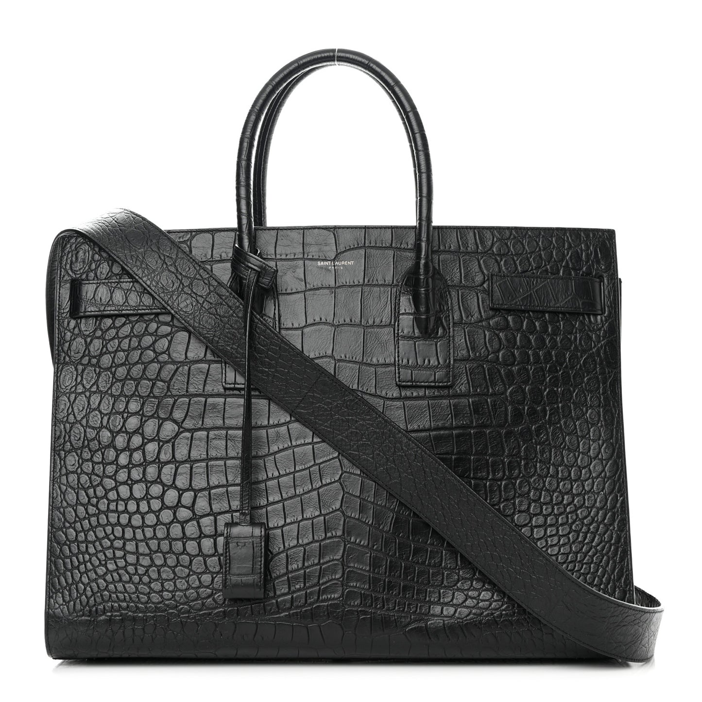 Calfskin Crocodile Embossed Large Sac De Jour Carryall Black