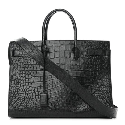 Saint Laurent Calfskin Crocodile Embossed Large Sac De Jour Carryall Black 1 of 26
