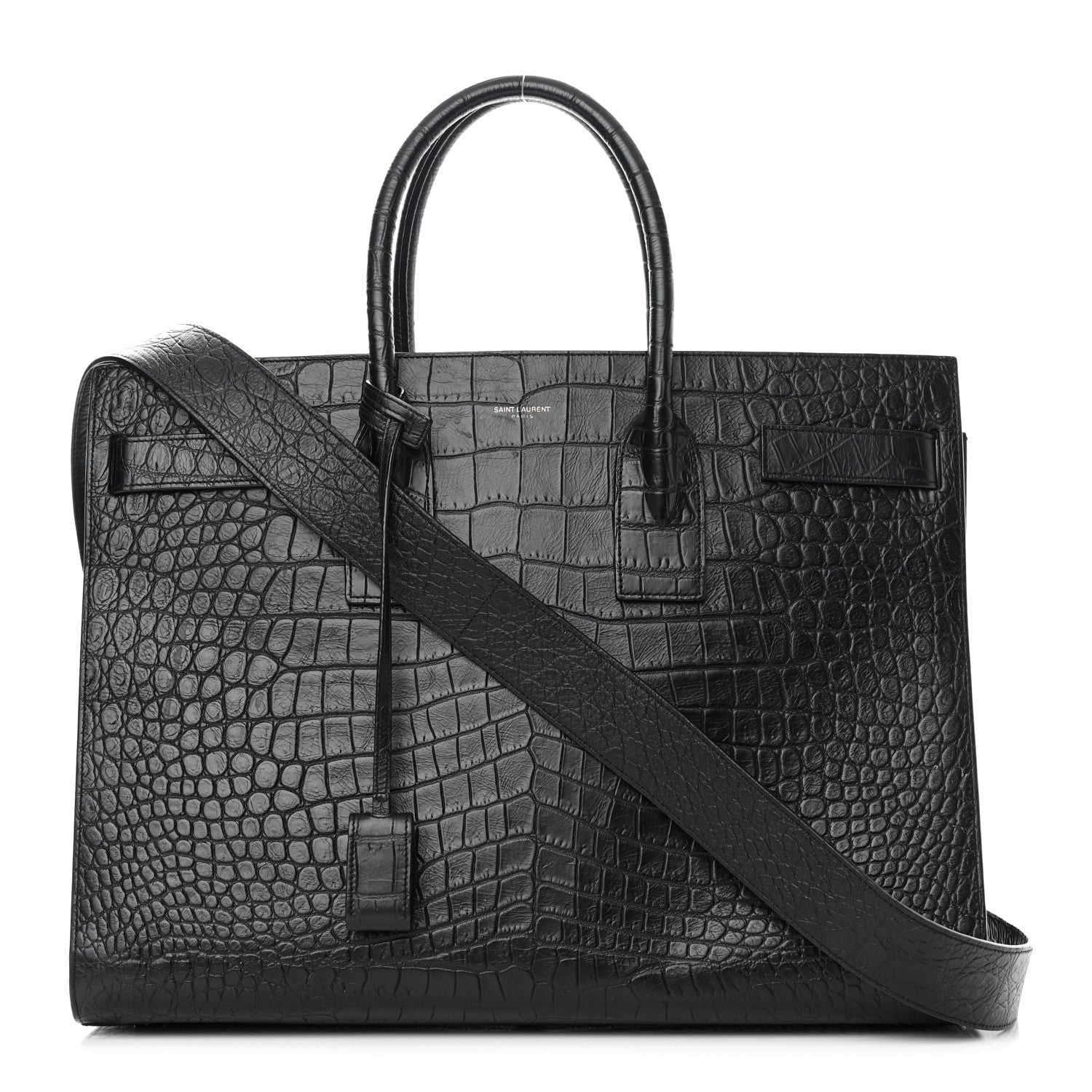 Saint Laurent Calfskin Crocodile Embossed Large Sac De Jour Carryall Black 1 of 26