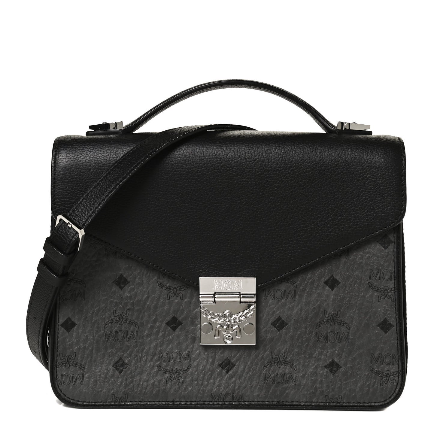 Visetos Calfskin Spot Park Avenue Medium Shoulder Bag Dark Grey Black