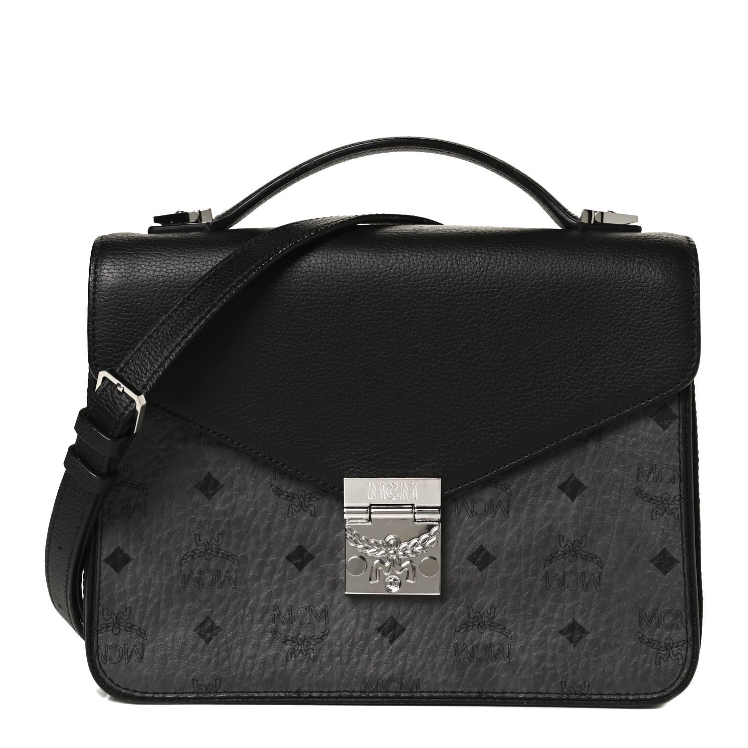 MCM Visetos Calfskin Spot Park Avenue Medium Shoulder Bag Dark Grey Black 2 of 10