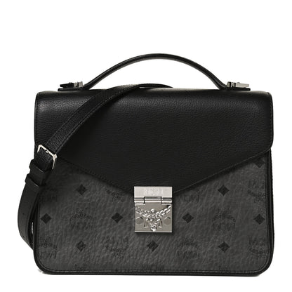 MCM Visetos Calfskin Spot Park Avenue Medium Shoulder Bag Dark Grey Black 2 of 10