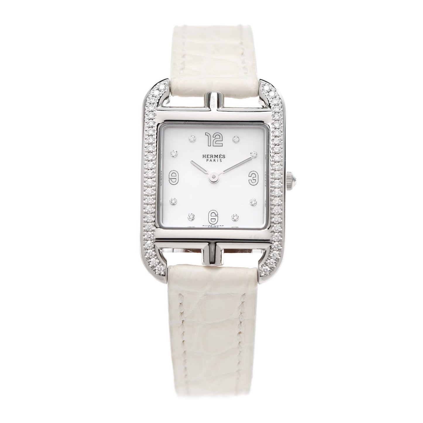 Stainless Steel Alligator Diamond Bezel Mother of Pearl 23mm Cape Cod Quartz Watch Blanc