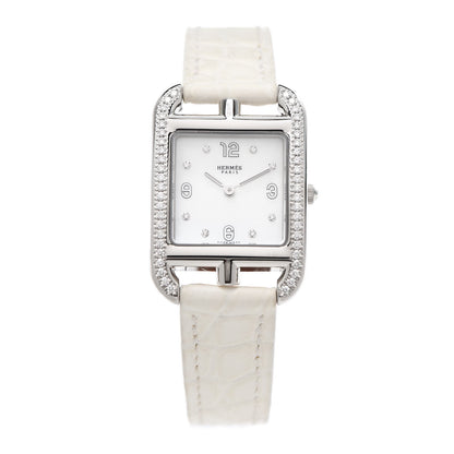 Hermes Stainless Steel Alligator Diamond Bezel Mother of Pearl 23mm Cape Cod Quartz Watch Blanc 1 of 5