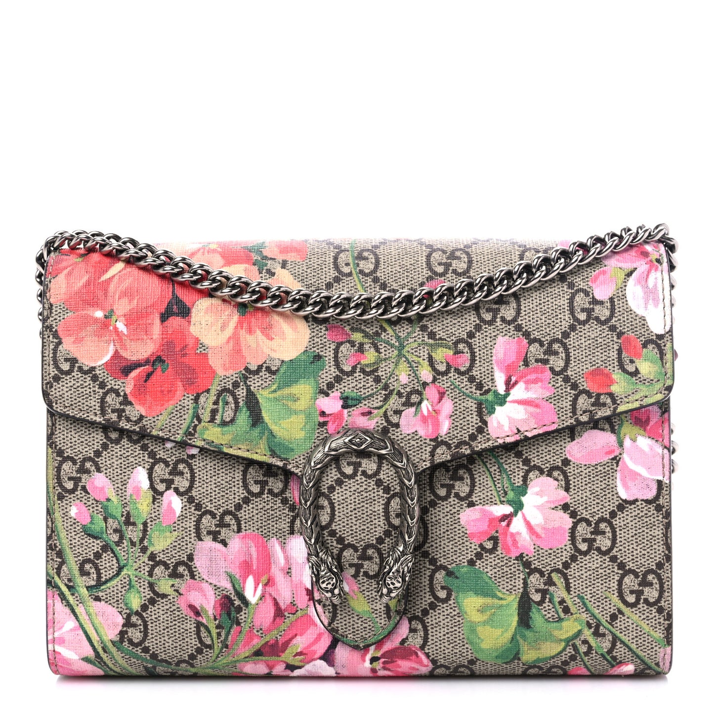 GG Supreme Monogram Blooms Mini Dionysus Chain Wallet Beige Multicolor Dry Rose