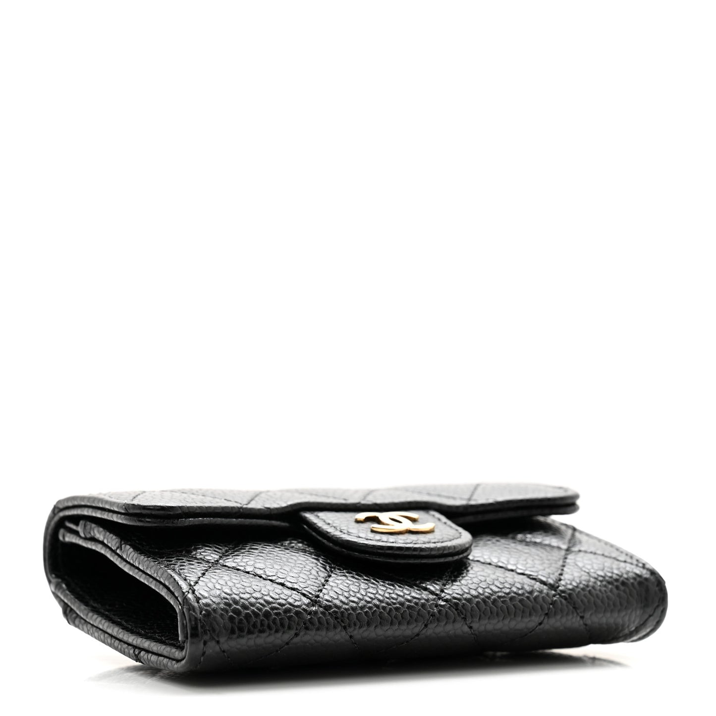Caviar Quilted Flap Card Holder Wallet Black