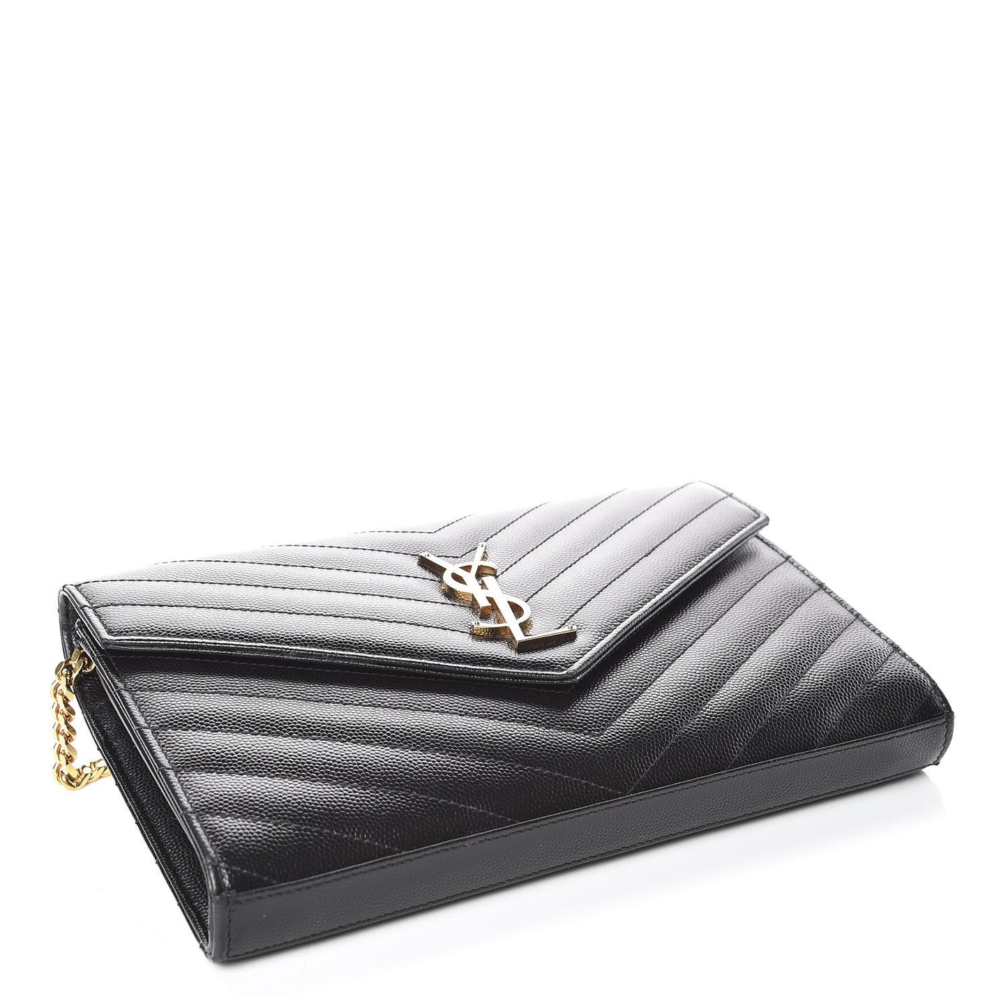 Grain De Poudre Matelasse Chevron Monogram Chain Wallet Black