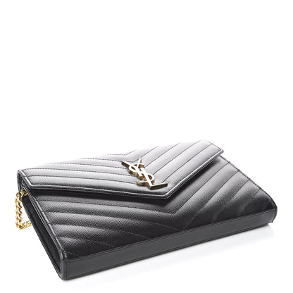 Saint Laurent Grain De Poudre Matelasse Chevron Monogram Chain Wallet Black 4 of 8