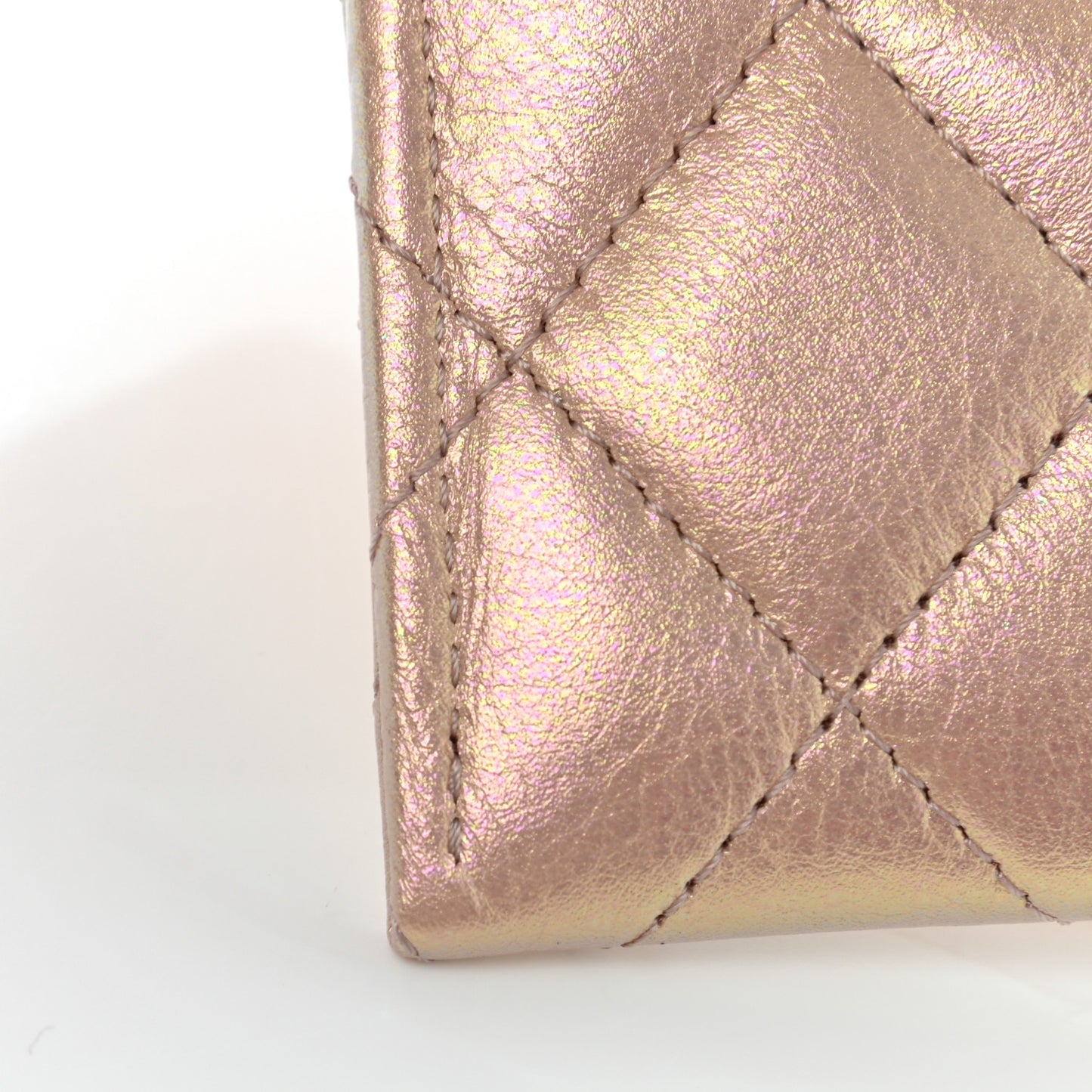 Iridescent Calfskin Quilted Card Holder Pink