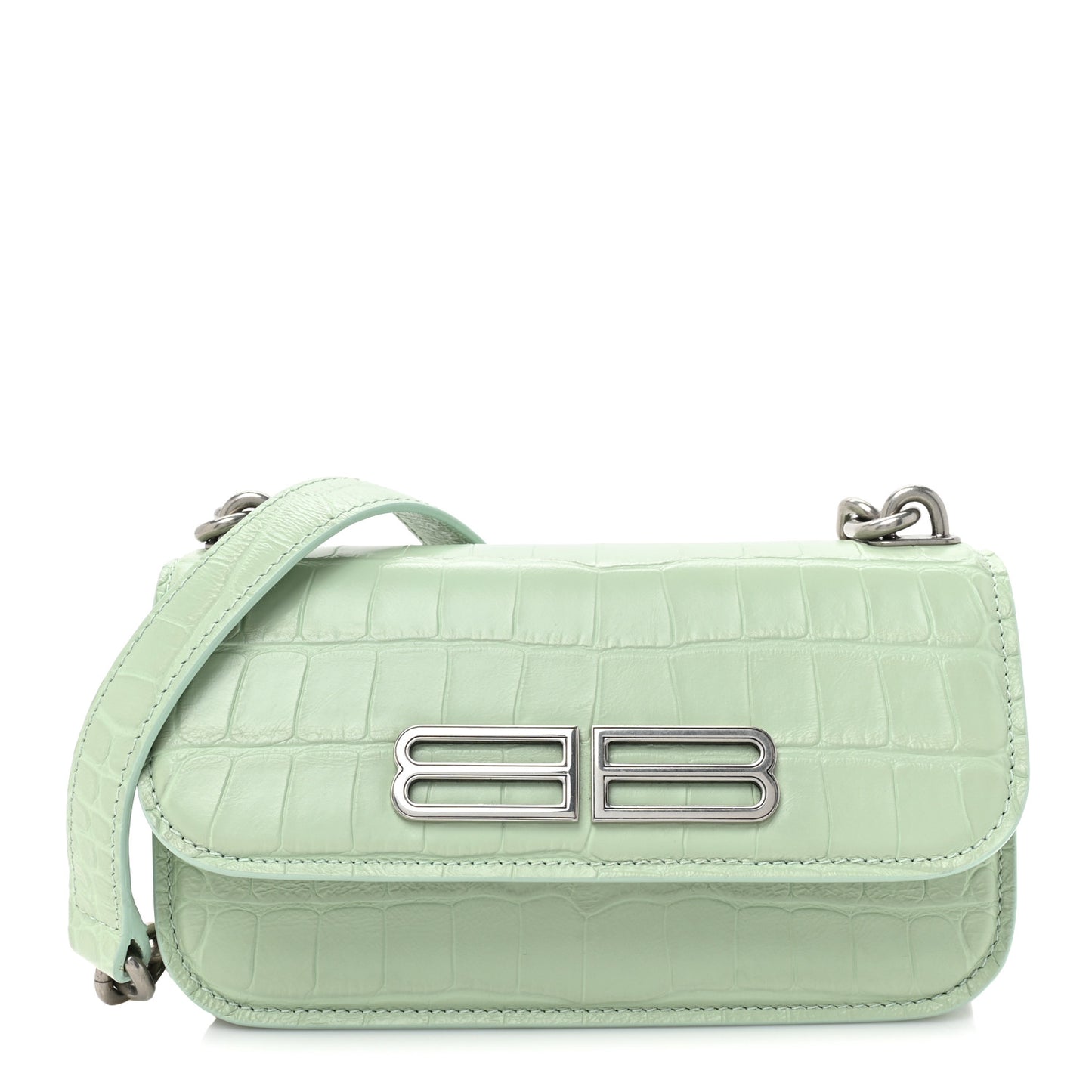 Extra Supple Calfskin Crocodile Embossed Gossip Chain Bag XS Light Green
