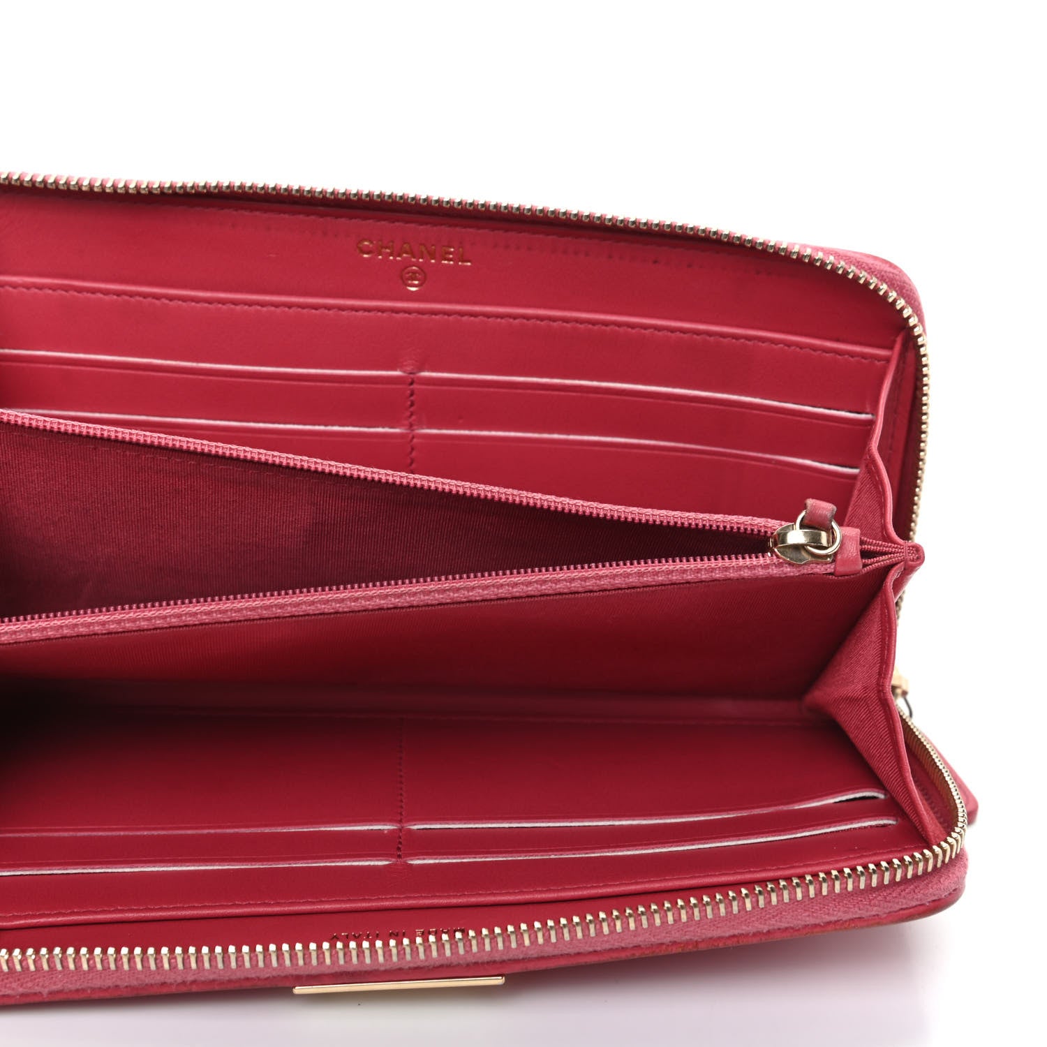 Chanel Grained Calfskin Quilted Label Zip Around Wallet Pink 5 of 9