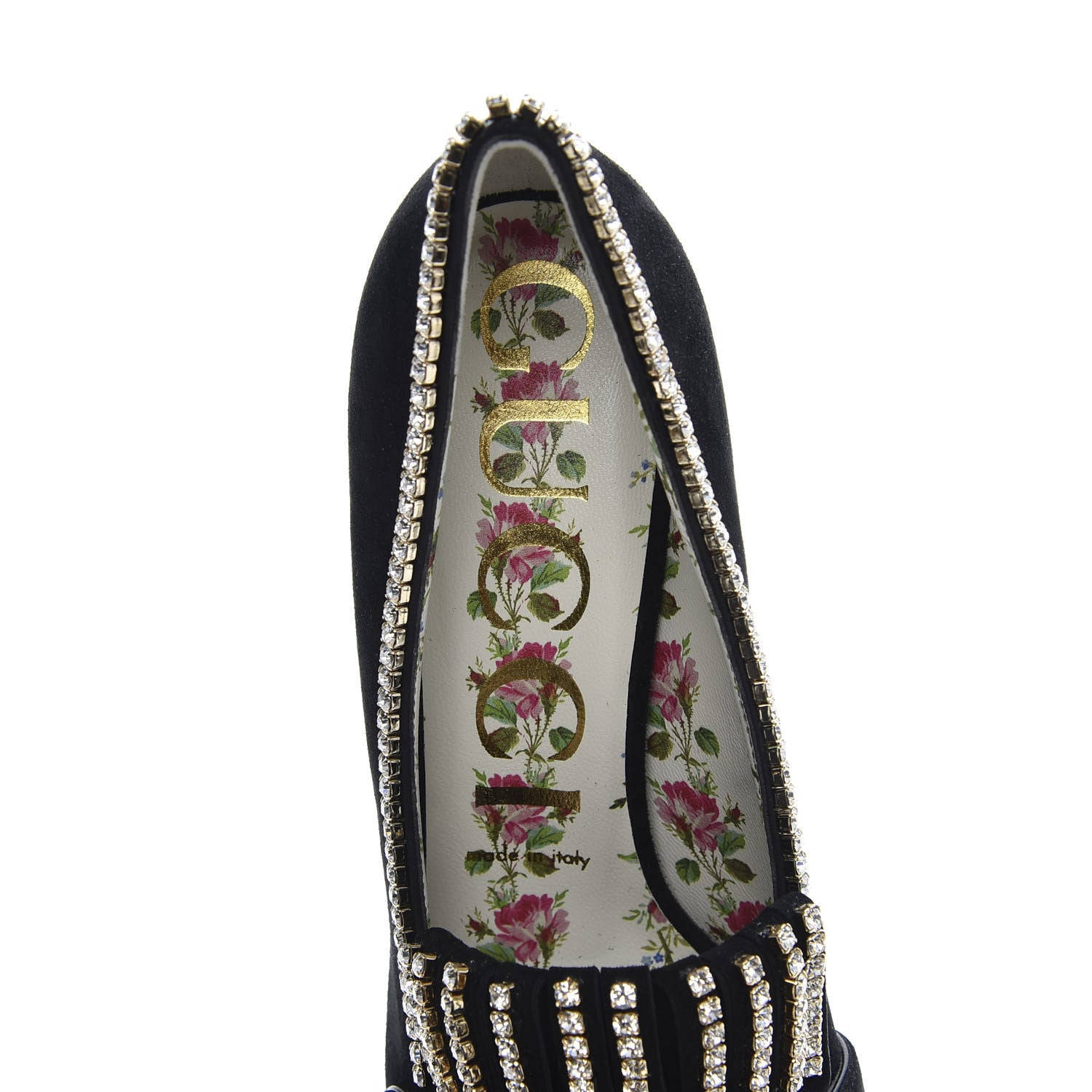 Gucci Kid Scamosciato Crystal GG Marmont Fringe 50mm Loafer Pumps 38 Black 6 of 8