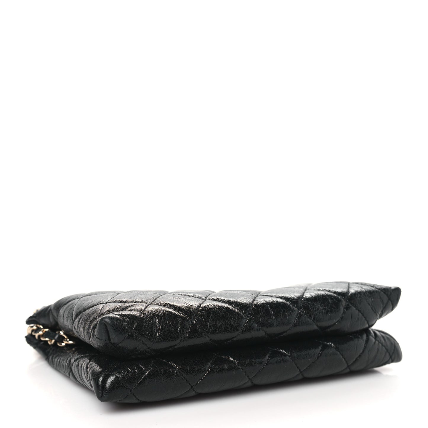 Shiny Crumpled Calfskin Quilted Clutch Bag Black