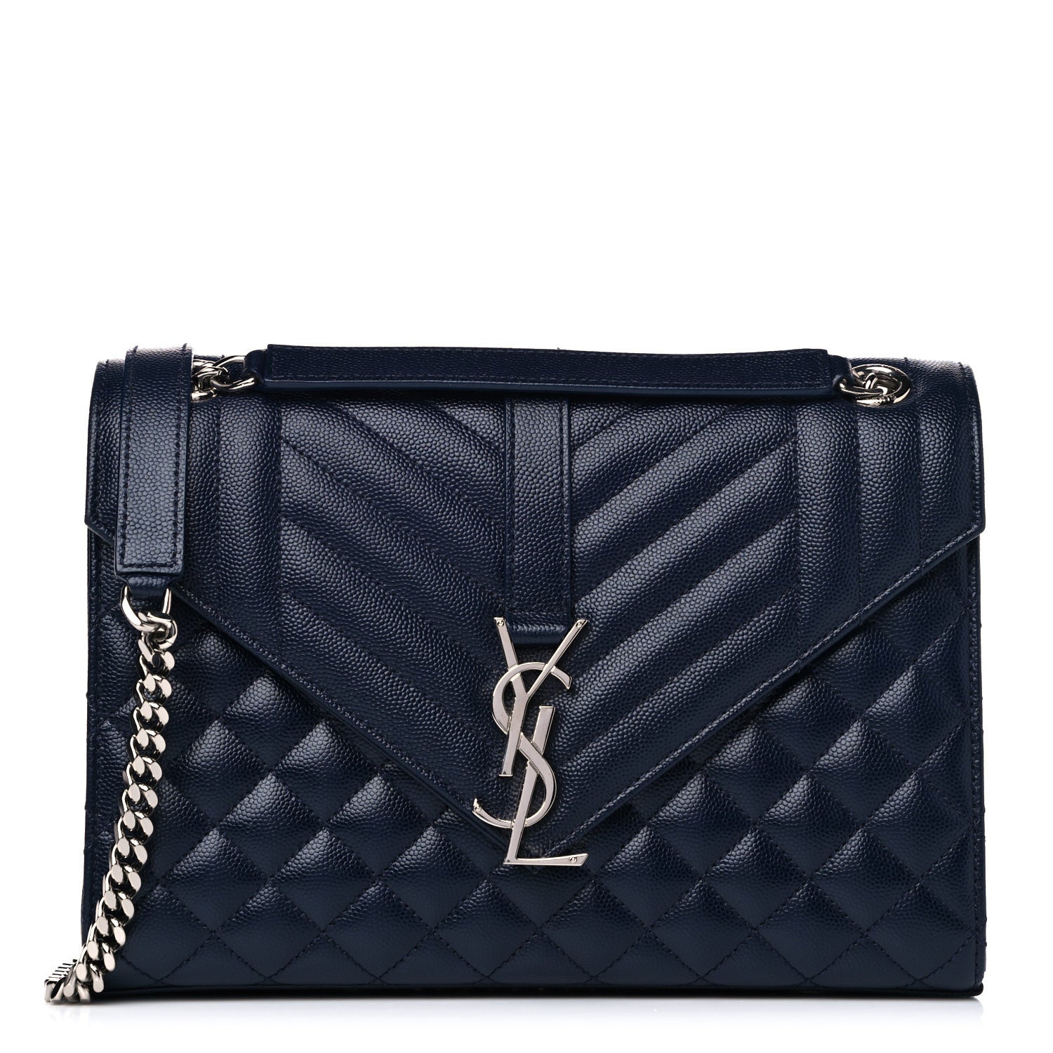 Saint Laurent Grain De Poudre Textured Mixed Matelasse Triquilt Medium Monogram Satchel Deep Marine 1 of 11