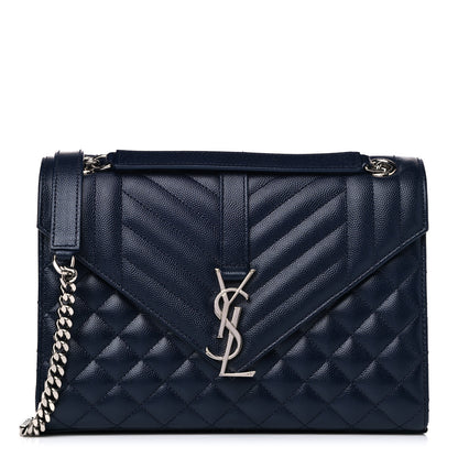 Saint Laurent Grain De Poudre Textured Mixed Matelasse Triquilt Medium Monogram Satchel Deep Marine 1 of 11