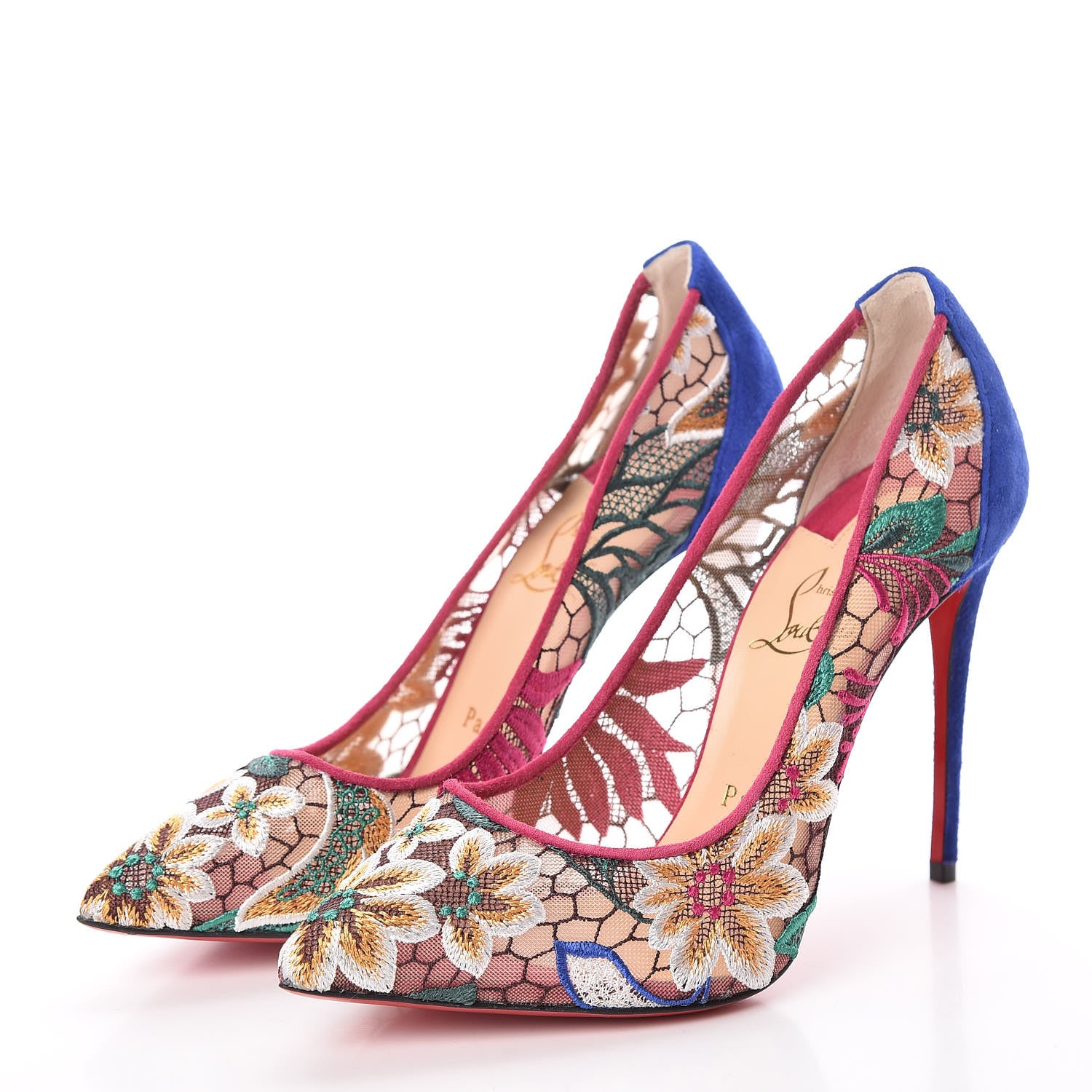 Christian Louboutin Lace Veau Velours Florale Follies 100 Pumps 37.5 Multicolor 3 of 8