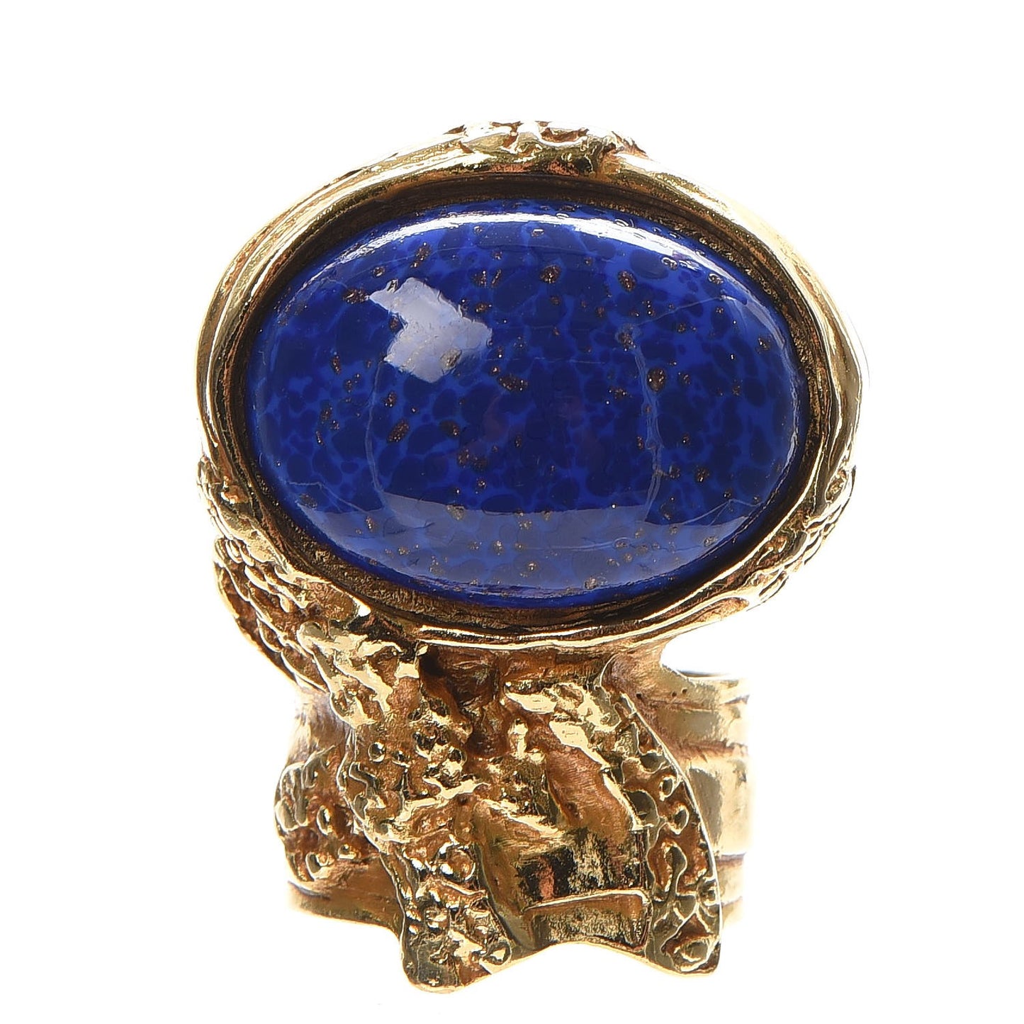 Glass Cabochon Arty Ovale Ring 8 Gold Lapis