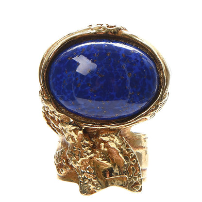 Saint Laurent Glass Cabochon Arty Ovale Ring 8 Gold Lapis 1 of 7